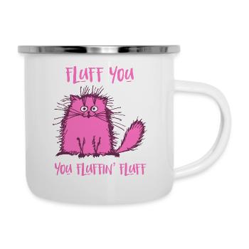 Fluff Du Lustige Rosa Katze - Emaille-Tasse - Weiß - Rechts