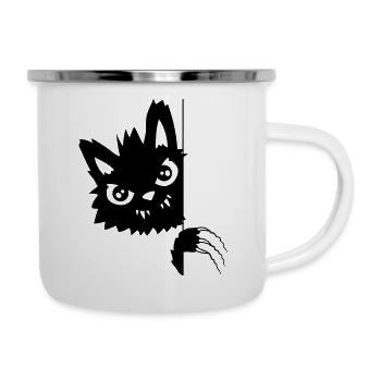 Kratzende Böse Katze - Emaille-Tasse - Weiß - Rechts
