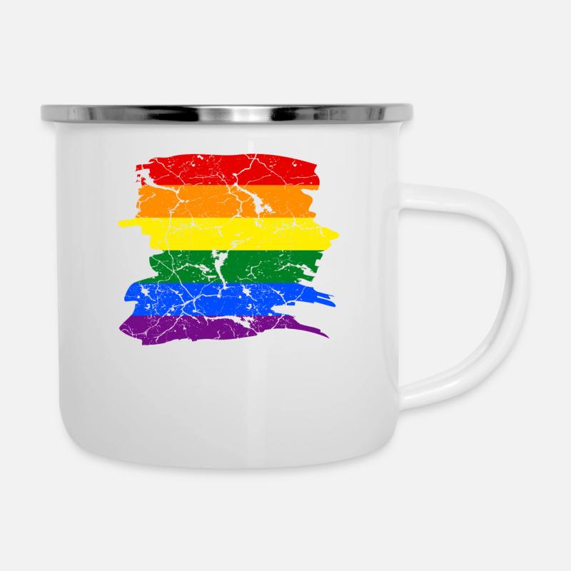 Regenbogen Flagge LGBT Pride - Emaille-Tasse - Weiß