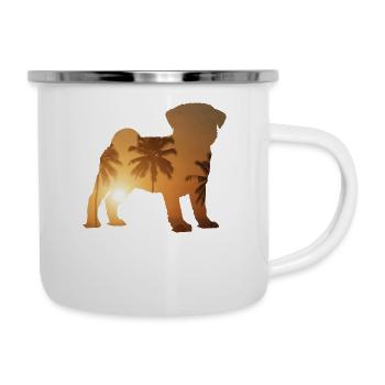 Sommerstrand - Mops - Emaille-Tasse - Weiß - Rechts