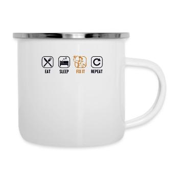 Eat Sleep Fix It Repeat Vendeur de voitures - Tasse émaillée - blanc - Droite