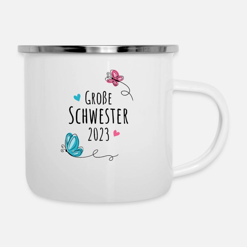 Große Schwester 2023 Schmetterlinge / Big Sister - Emaille-Tasse - Weiß