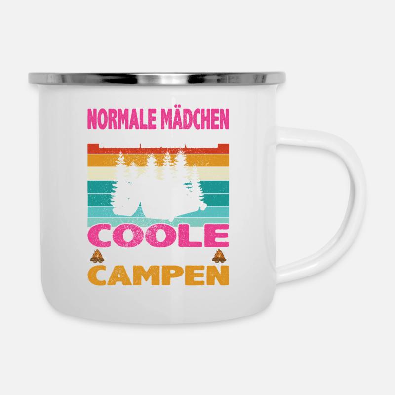 Camping Spruch Normale Mädchen Hausaufgaben coole - Emaille-Tasse - Weiß