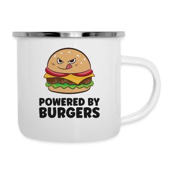 Hamburger-Liebhaber Fast Food Powered By Burgers - Emaille-Tasse - Weiß - Rechts