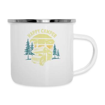 Happy Camper Campeur Heureux Camping Car Caravane - Tasse émaillée - blanc - Droite