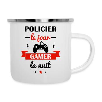 policier le jour,gamer la nuit - Tasse émaillée - blanc - Droite