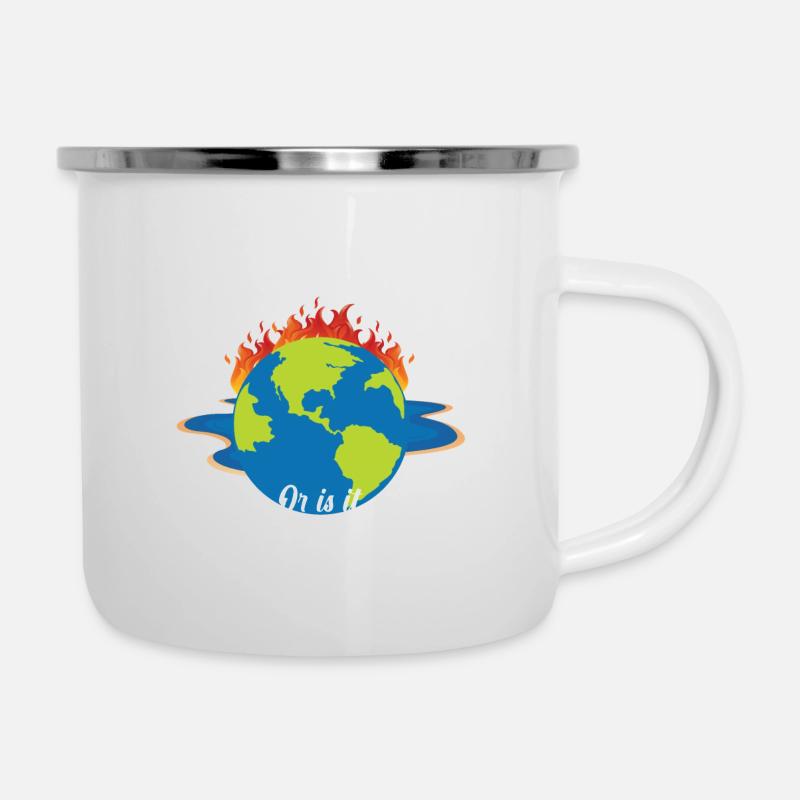 Global warming funny Earth burns and sweats - Camper Mug - white