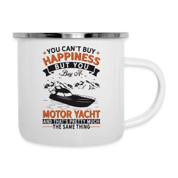 Glück Kann Man Nicht Kaufen, Aber Motoryacht - Emaille-Tasse - Weiß - Rechts