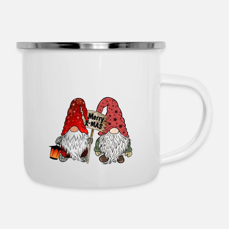 Gnom Weihnachts Wichtel mit Schneeflocken - Emaille-Tasse - Weiß