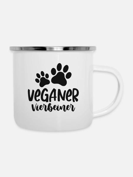 Veganer Vierbeiner - Emaille-Tasse - Weiß