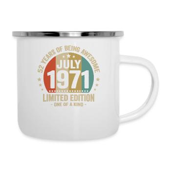 Juli 1971 52 Jahre Jubiläumsgeschenk - Emaille-Tasse - Weiß - Rechts