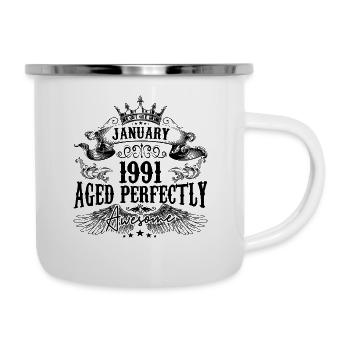 1991 | Januar Aged Perfectly 1991 Geburtstagsgeschenk - Emaille-Tasse - Weiß - Rechts
