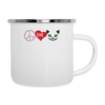 Peace Love Grinsekatze - Emaille-Tasse - Weiß - Rechts