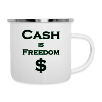 L’argent comptant est FREEDOM $ - noir avec bordure verte - Tasse émaillée - blanc - Droite