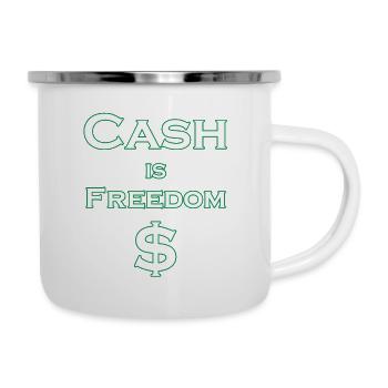 L’argent comptant est LIBERTÉ $ - blanc avec bordure verte - Tasse émaillée - blanc - Droite