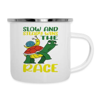 Slow And Steady Wins The Race 4 - Emaille-Tasse - Weiß - Rechts