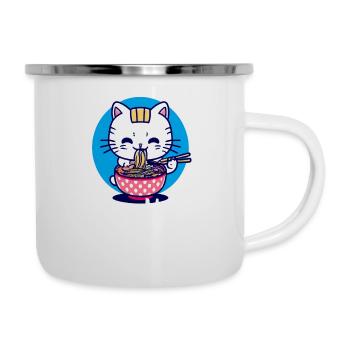 Cute Cat Eats Ramen - Anime - Manga - Tasse émaillée - blanc - Droite