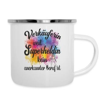 Verkäuferin weil Superheldin kein Beruf ist - Emaille-Tasse - Weiß - Rechts