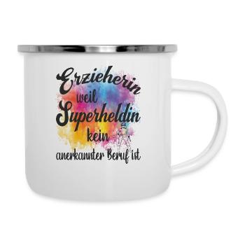 Erzieherin weil Superheldin kein Beruf ist - Emaille-Tasse - Weiß - Rechts