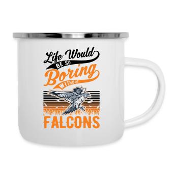 Falkner Geschenk Falke Falknerei Turmfalke - Emaille-Tasse - Weiß - Rechts