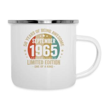 September 1965 58 Jahre Jubiläumsgeschenk - Emaille-Tasse - Weiß - Rechts