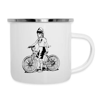 Girl auf Mountainbike, Fahrrad, Biketour - Emaille-Tasse - Weiß - Rechts