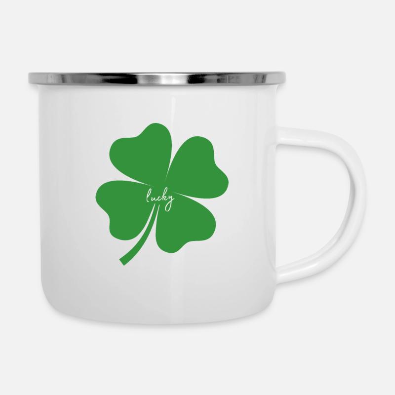 4 Leaf Clover With Lucky On It - Camper Mug - white