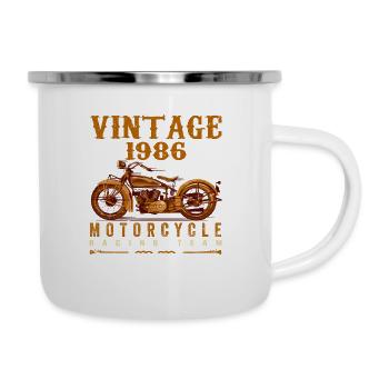 Les légendes sont nées en 1986 et conduisent des motos - Tasse émaillée - blanc - Droite