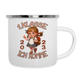 1. Klasse Ich komme Schule 2023 Mädchen - Emaille-Tasse - Weiß - Rechts