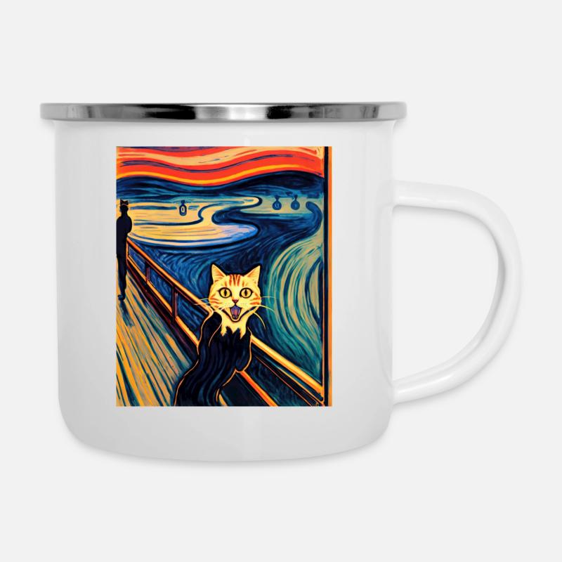 Impressionistische Katze schreit Impressionismus Katzen - Emaille-Tasse - Weiß