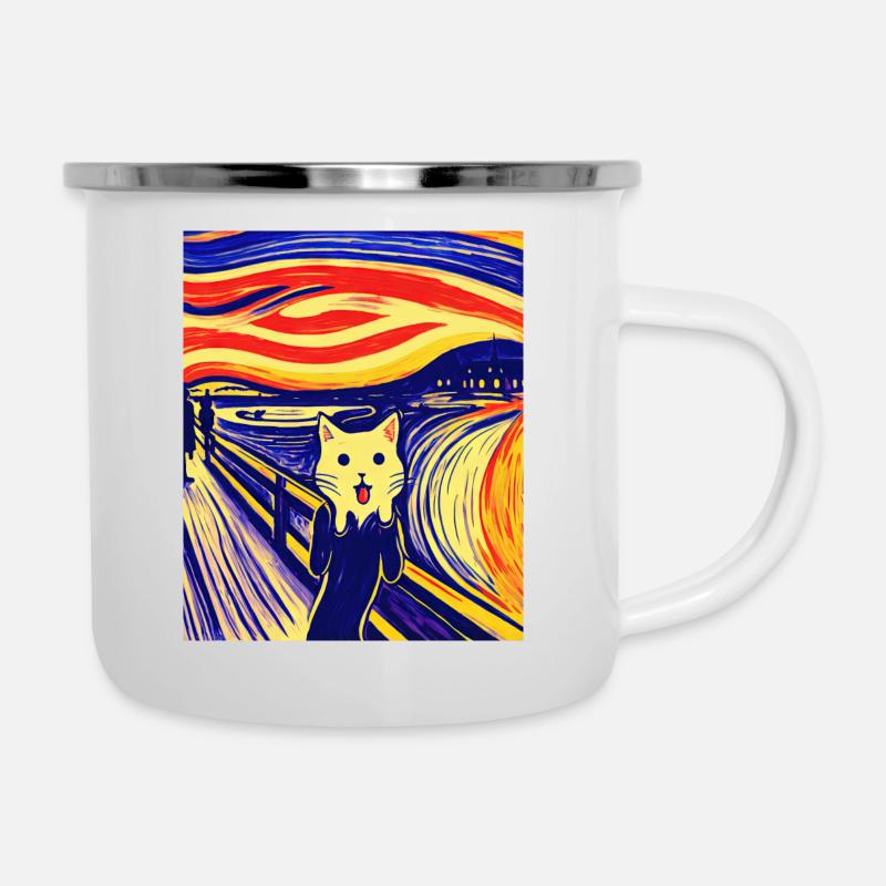 Impressionistic Funny Cat Screaming Impressionism - Camper Mug - white