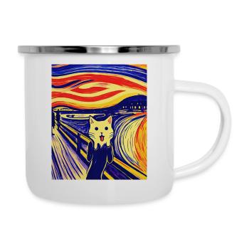 Impressionistic Funny Cat Screaming Impressionism - Camper Mug - white - Right