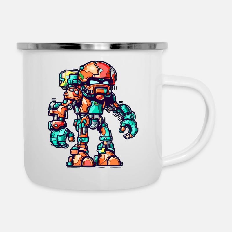 Robot comic with colorful armor and helmet - Camper Mug - white