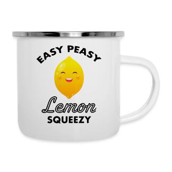 Easy Peasy Lemon Squeezy - Zitrone Sommer Spruch - Emaille-Tasse - Weiß - Rechts