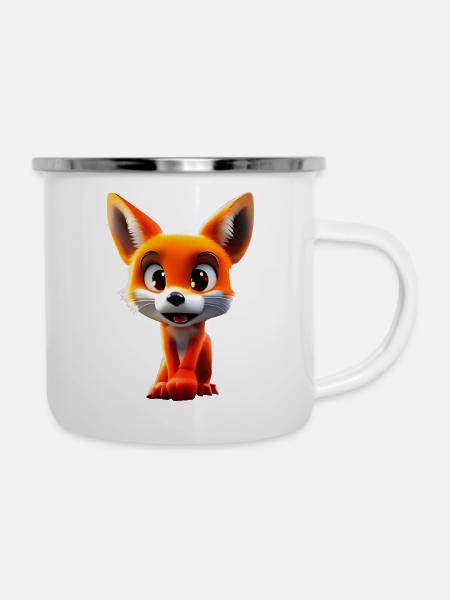 Fuchs mit großen Kulleraugen - Emaille-Tasse - Weiß