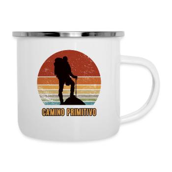 Camino Primitivo Jakobsweg Santiago de Compostela - Emaille-Tasse - Weiß - Rechts