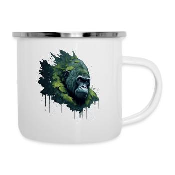 Aquarell Gorilla mit Blättern - Emaille-Tasse - Weiß - Rechts