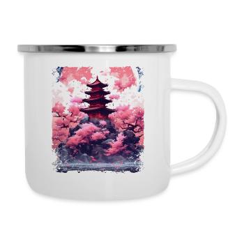 Cerisier en fleurs dans un temple Sakura Vaporwave - Tasse émaillée - blanc - Droite