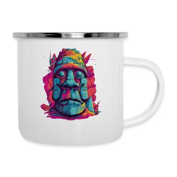 Moai Osterinsel monumentale bunte Statue - Emaille-Tasse - Weiß - Rechts