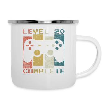 20 Geburtstag Gamer Level 20 complete Vintage - Emaille-Tasse - Weiß - Rechts