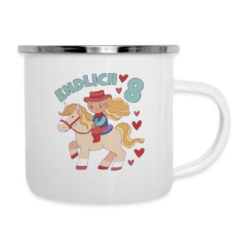 Kinder 8 Jahre Geburtstag Geschenk Pferd - Emaille-Tasse - Weiß - Rechts