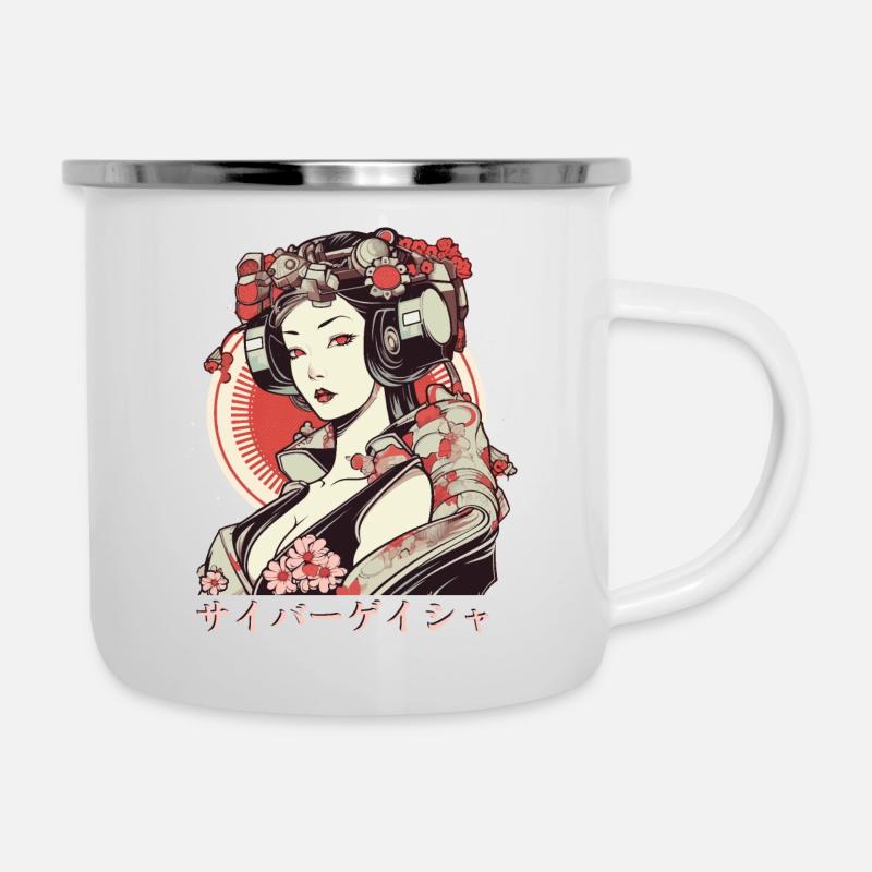 Cyber Geisha 1 - Emaille-Tasse - Weiß
