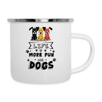 Hundeliebe - Life ist more fun with dogs I Comic - Emaille-Tasse - Weiß - Rechts