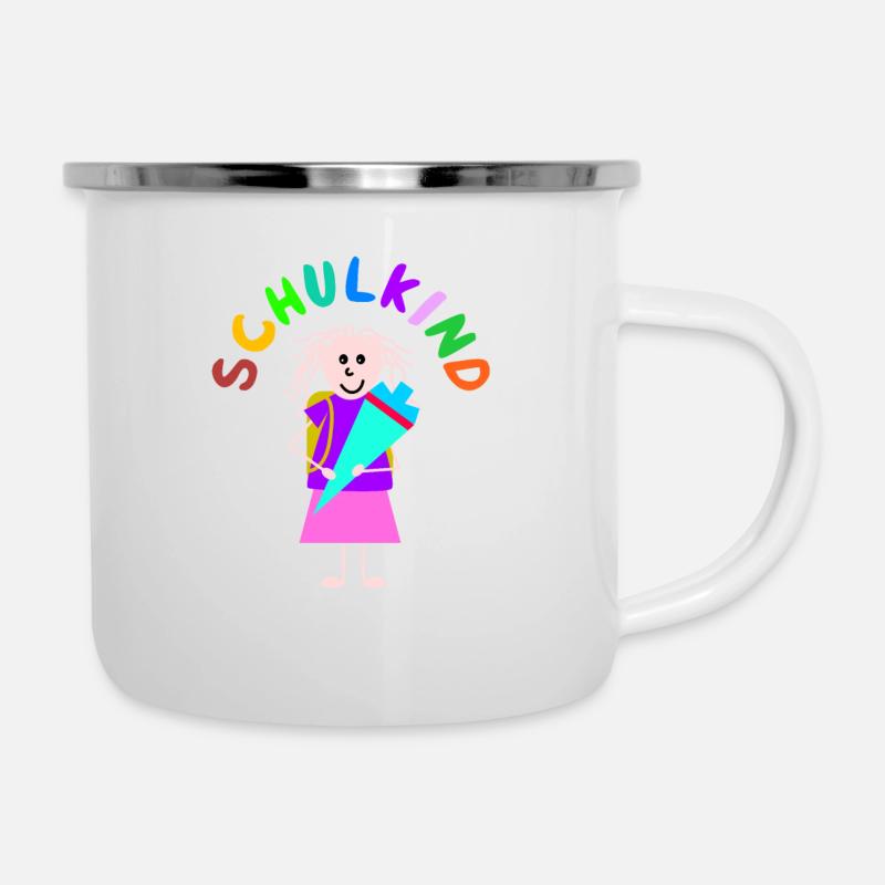 Strichmännchen Schulkind - Emaille-Tasse - Weiß