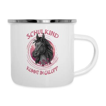 Einschulung in die Schule mit Pferde - Emaille-Tasse - Weiß - Rechts