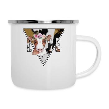 Chemise de vache, tee-shirt à couronne florale de vache d’amour, éventail de vache - Tasse émaillée - blanc - Droite
