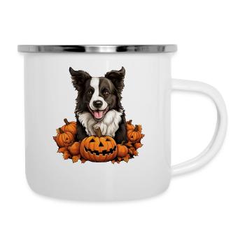 Border-Collie-Hundekürbis-faule Halloween-Party - Emaille-Tasse - Weiß - Rechts