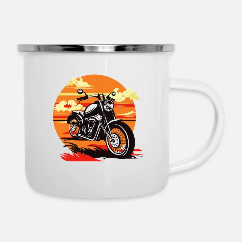 Vintage Motorcycle Drawing Illustration - Camper Mug - white