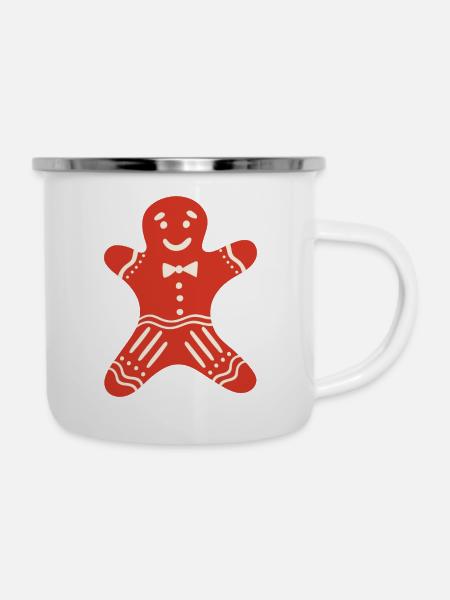 Lebkuchenmann - Emaille-Tasse - Weiß