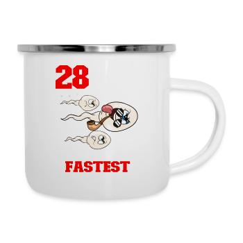Lustiger Geburtstagsspruch 28 Jahre Alt - Emaille-Tasse - Weiß - Rechts